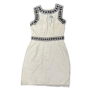 Shail K Ivory Black Beaded Sequins Sleeveless Cocktail Party Dress‎ Size 10 NEW